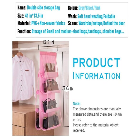 Hanging Handbag Purse Organizer for Closet, 8 Pocket Purse Storage Organizers - Picture 2 of 8